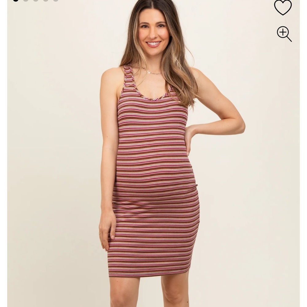 Burgundy Striped Rib Knit Maternity Dress L